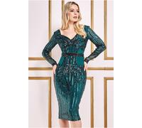 Sequin & Mesh Embroidered Midi Dress Goddiva Emerald 8