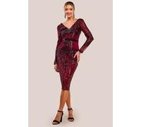 Sequin & Mesh Embroidered Midi Dress Goddiva Wine 8