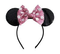 Sequin Minnie Mouse Inspired Alice Headband With Big Pink 5" Sequin Top Bow Handmade