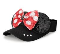Sequin Mouse Ears Visor Hat for Adult Women, Adjustable Sun Visor Baseball Cap with Mouse Ears Bow for Theme Park Decor, Black, Red, One Size