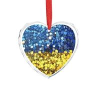 Sequin Pattern Ukraine Flag Christmas Ornaments for Tree Decoration Heart Glass Xmas Tree Hanging Pendants Festive Decor