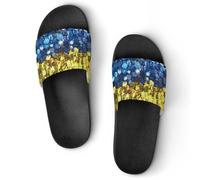 Sequin Pattern Ukraine Flag Unisex Home Slippers Open Toe Slide Sandals PVC Shower Shoes for House Hotel