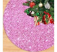 Sequin Pink Tree Skirt Christmas with Soft Velvet Tree Skirts 36 Inches Merry Christmas Tree Rug Skirt Xmas Ornaments Sparkly Sequined Tree Stand Cover Pastel Pink Tree Mat for All Seasons Home Decor