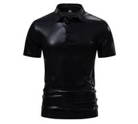Sequin Polos Shirts for Men Adult, Mens T Shirts Short Sleeve Shiny Golf Tops Glitter Tee Top Summer Glitter T Shirt Casual Turn-Down Collar Buttons Tshirts for Party Night Club Black