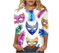Sequin Printed Tops Mardi Gras Novlty Sweatshirts 3/4 Sleeve Round Neck Raglan Costume Carnival Party Shirts Top Plus Size Party Night Elegant Holiday Dressy Blouses Cocktail Club Outdoor
