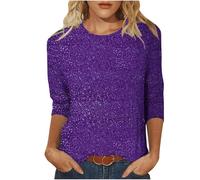 Sequin Printed Tops UK Women Round Neck Solid 3/4 Sleeve Pullover Jumpers Womens Sparkly Sweater Shimmer Shirt Glitter Top Sparkly Festival Party Blouses Shining Tees UK Size Clearance