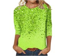 Sequin Printed Tops UK Women Round Neck Solid 3/4 Sleeve Pullover Jumpers Womens Sparkly Sweater Shimmer Shirt Glitter Top Sparkly Festival Party Blouses Shining Tees UK Size Clearance
