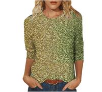Sequin Printed Tops UK Women Round Neck Solid 3/4 Sleeve Pullover Jumpers Womens Sparkly Sweater Shimmer Shirt Glitter Top Sparkly Festival Party Blouses Shining Tees UK Size Clearance