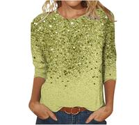 Sequin Printed Tops UK Women Round Neck Solid 3/4 Sleeve Pullover Jumpers Womens Sparkly Sweater Shimmer Shirt Glitter Top Sparkly Festival Party Blouses Shining Tees UK Size Clearance
