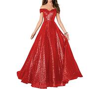 Sequin Prom Dresses Off The Shoulder Crystal Beaded Swing Ball Gown Long Red Size 20