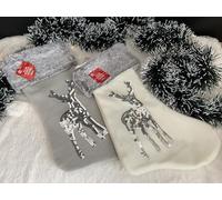 Sequin Reindeer Faux Fur Stocking 45cm x 23cm (Grey)
