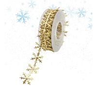 Sequin Ribbon Snowflakes - Glitter Silver Gold Embossed Decoration, Felt Applique Snowflakes, Ten Meter Long Ribbons | Bright Festive Decoration Ideas For Christmas Tree Gift Wrapping