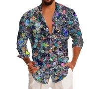 Sequin Shirt for Men Long Sleeve Sparkly Men's Shirts Casual Printed Shirt Button Down Stylish Floral Geometric Pattern Comfortable Daily Wear Breathable Fabric for Disco Nightclub Party Casual Wear