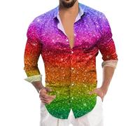 Sequin Shirt Men Shir Disco with Pocket Long Sleeved T Sparkly Mens Jacket Regular Fit Carnival Glitter Dress for Button Down Shirts Top Fancy Costume Men's Outfit Metallic Sleeve