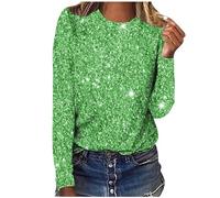 Sequin Shirts for Women Plus Size Long Sleeve Shirts Solid V Neck Blouses Womens Shimmer Pullover Glitter Top Sparkly Festival Party Shirt Shining Tees Fall Spring Casual Loose Clothing UK Size Green