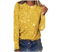 Sequin Shirts for Women Plus Size Long Sleeve Shirts Solid V Neck Blouses Womens Shimmer Pullover Glitter Top Sparkly Festival Party Shirt Shining Tees Fall Spring Casual Loose Clothing UK Size