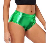 Sequin Shorts for Women Sexy High Waisted Hot Pants Shorts Solid Colour Shiny Night Out Party Shorts Sparkly Leather Metallic Sports Shorts Dance Gym Club Wear Stretch Tights Yoga Shorts Green