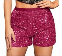 Sequin Shorts for Women Sexy Sparkly Straight Leg Summer Shorts Solid Color Night Out Glitter Hot Party Pants Club Nights Themed Gatherings High Waist Elastic Band Short Pants with Pockets Size 8-16