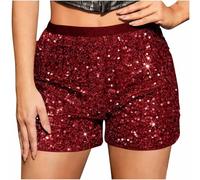 Sequin Shorts for Women Sexy Sparkly Straight Leg Summer Shorts Solid Color Night Out Glitter Hot Party Pants Club Nights Themed Gatherings High Waist Elastic Band Short Pants with Pockets Size 8-16