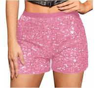 Sequin Shorts for Women Sexy Sparkly Straight Leg Summer Shorts Solid Color Night Out Glitter Hot Party Pants Club Nights Themed Gatherings High Waist Elastic Band Short Pants with Pockets Size 8-16