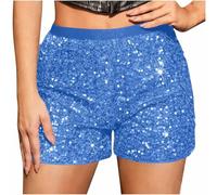 Sequin Shorts for Women Sexy Sparkly Straight Leg Summer Shorts Solid Color Night Out Glitter Hot Party Pants Club Nights Themed Gatherings High Waist Elastic Band Short Pants with Pockets Size 8-16