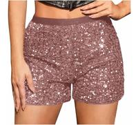 Sequin Shorts for Women Sexy Sparkly Straight Leg Summer Shorts Solid Color Night Out Glitter Hot Party Pants Club Nights Themed Gatherings High Waist Elastic Band Short Pants with Pockets Size 8-16