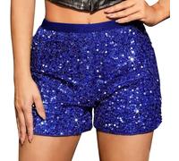 Sequin Shorts for Women Sexy Sparkly Straight Leg Summer Shorts Solid ColorNight Out Glitter Hot Party Pants Club Nights Themed Gatherings High Waist Elastic Band Short Pants with Pockets Size 8-16