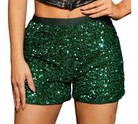 Sequin Shorts for Women Sexy Sparkly Straight Leg Summer Shorts Solid ColorNight Out Glitter Hot Party Pants Club Nights Themed Gatherings High Waist Elastic Band Short Pants with Pockets Size 8-16