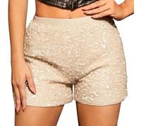 Sequin Shorts for Women Sexy Sparkly Straight Leg Summer Shorts Solid ColorNight Out Glitter Hot Party Pants Club Nights Themed Gatherings High Waist Elastic Band Short Pants with Pockets Size 8-16