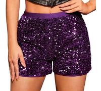 Sequin Shorts for Women Sexy Sparkly Straight Leg Summer Shorts Solid ColorNight Out Glitter Hot Party Pants Club Nights Themed Gatherings High Waist Elastic Band Short Pants with Pockets Size 8-16