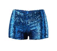 Sequin Shorts for Women Sparkly Straight Leg Hotpants Solid Color Night Out GlitterParty Hotpants High Waist Elastic Band Shorts VersatileParty Performance Outfits (Blue, S)