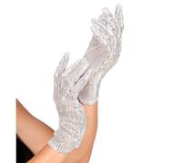 Sequin - Silver Lycra Satin & Sequin Gloves for Fancy Dress Costumes Accessory