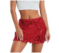 Sequin Skirt Women Stretchy Sparkly Glitter Shiny Mini Skirt for Party Elastic Waist Wrapped Short Skirts Casual A Line Bodycon Skirts for Club Night and Evening Events