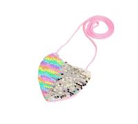 Sequin Small Heart Coin Purse with Zipper Change Reversible Sequin Mini Wallets Pouches Crossbody Bags for Girls Party Favors, Rainbow colors, Kawaii