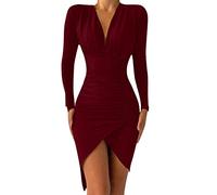Sequin Split Glitter Red Women's Sexy Ball Dress - A Line V-Neck Long Sleeve Mini Short Tight Wrap Bodycon Cocktail - Night Club Party, Zz01wein, XL