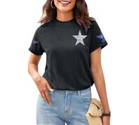 Sequin Star Shirt Women 4th of July Shirts Glitter USA Star Tops Red White Blue Star Tees Patriotic Blouse, Dark Grey, S