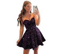 Sequin Strapless Homecoming Dresses for Teens Sparkly Short A Line Evening Gown Mini Cocktail Dresses with Pocket Purple JY07 6