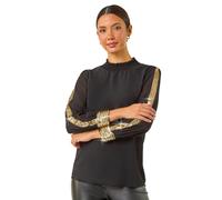 Sequin Stripe High Neck Sleeve Top Roman Black 20