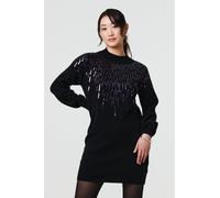 Sequin Stripe Long Sleeve Knit Mini Dress Izabel London Black S/M