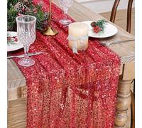 Sequin Table Runner 25"x120" Red Table Runner Sparkly Iridescent Fabric for Black Wedding Christmas Holiday Home Party Decorations