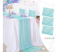 Sequin Table Runner 3 Pcs Mermaid Coral Green Iridescent Table Runners 25x120 Inches Ocean Themed Birthday Party Decorations