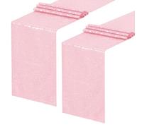 Sequin Table Runners 2 Pieces Pink Table Runners 12x72 Inch Glitter Dining Table Cover for Party Wedding Birthday Reception Banquet Decoration Spring Valentine's Party Chair Sashes