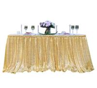Sequin Table Skirt for Round Rectangle Square Tables, Sparkling Desk Skirt for Birthday Parties & Wedding Decor(Yellow,70x426cm)