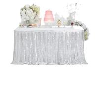 Sequin Table Skirt Tables Flash Cloth Birthday Party Decor Wedding Festival Event Rectangle Glitter Skirts Decoration for Banquet Wedding Birthday Party(Silver,70x122CM)