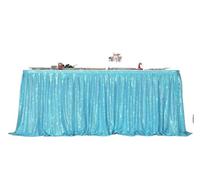 Sequin Table Skirt Tables Flash Cloth Birthday Party Decor Wedding Festival Event Rectangle Glitter Skirts Decoration for Banquet Wedding Birthday Party(Deep blue,14FT 70x426cm)