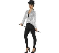 Smiffys 21153S Sequin Tailcoat Ladies Jacket, Silver, S - UK Size 08-10