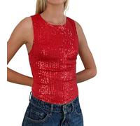 Sequin Tank Top Women Y2k Sexy Sleeveless Sparkly Crop Camisole Slim Shiny Glitter Cami Going Out Party Vest Shirts (Red, S)