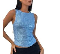 Sequin Tank Tops for Women Shine Sequin Tank Tops Sleeveless Crew Neck Glitter Slim Fit Vest Sparkle Blouses (Blue, M)