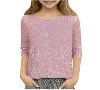 Sequin Top for Girls - Sparkly Glitter Blouse,Shiny Party Tops,3/4 Sleeve Crew Neck T-Shirt,Elegant Holiday Shirts,Shimmer Going Out Tshirt with Lined (UK, Age, 5 Years, 6 Years, Regular, Pink)