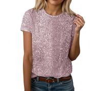 Sequin Top for Women UK Sparkly Glitter Blouse Shiny Party Night Club Tunic Tops Elegant Short Sleeve Crew Neck Dressy Tee Ladies Baggy Loose T Shirt Shimmer Wedding Going Out Prom Cocktai A-red